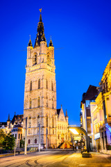 Fototapeta premium Gent, Flanders, Belgium - Belfort Tower at night