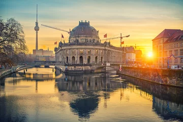 Poster Museum Island on Spree river and TV tower in the background at sunrise, Berlin, Germany © sborisov