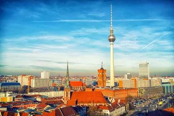 Fotobehang Aerial view on Alexanderplatz in Berlin, Germany © sborisov
