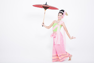 Asian woman wearing typical Thai dress.