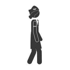 silhouette stewardess walking to the right side vector illustration
