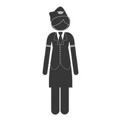 silhouette front stewardess in gray scale vector illustration