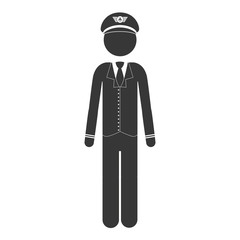 silhouette front captain pilot in gray scale vector illustration