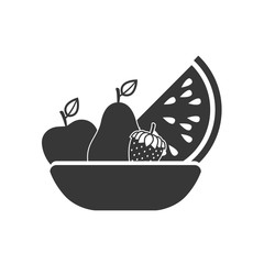 silhouette basket with fresh fruits vector illustration