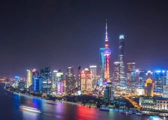 Gordijnen Shanghai Skyline at Night in China. © fanjianhua