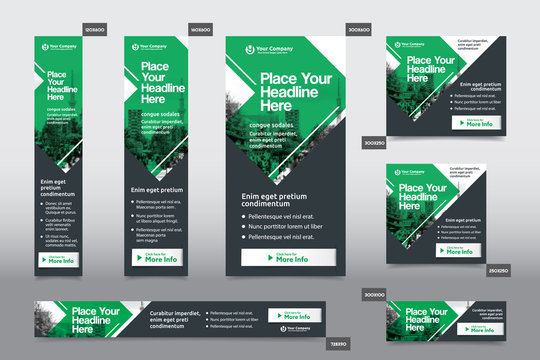 Green Color Scheme with City Background Corporate Web Banner Template in multiple sizes. Easy to adapt to Brochure, Annual Report, Magazine, Poster, Corporate Advertising Media, Flyer, Website.