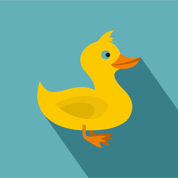 Yellow duck icon. Flat illustration of yellow duck vector icon for web isolated on light blue background
