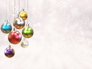 bunch of christmas balls on winter background