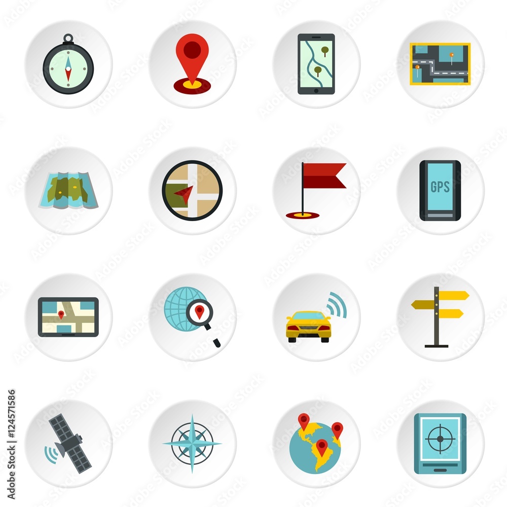 Poster navigation icons set. flat illustration of 16 navigation vector icons for web