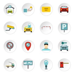 Parking icons set. Flat illustration of 16 parking vector icons for web