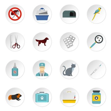 Veterinary icons set. Flat illustration of 16 veterinary vector icons for web