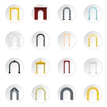 Arch icons set. Flat illustration of 16 arch vector icons for web