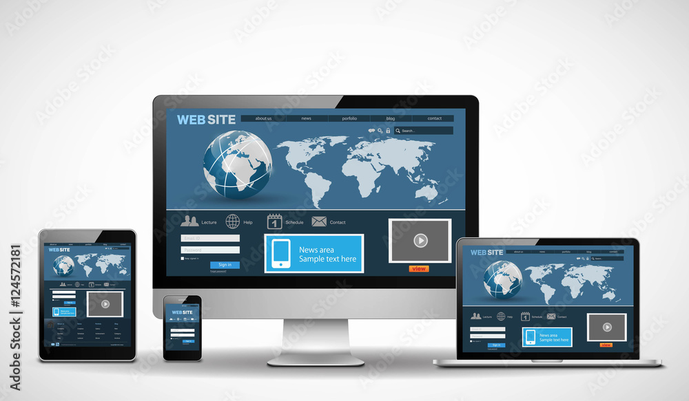 Wall mural multiple devices with website vector