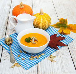 Pumpkin soup with fresh pumpkins