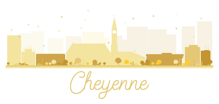Cheyenne City skyline golden silhouette.