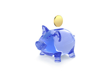 Glass piggy bank with coins
