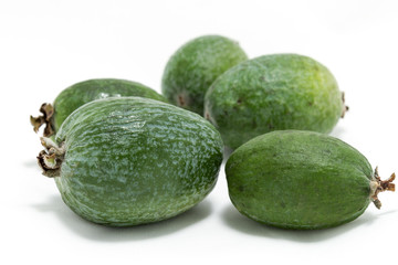 Large ripe and green colour fruit feijoa. The organic healthy product for gourmet