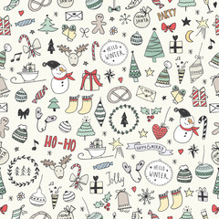 Sketchy Christmas seamless pattern