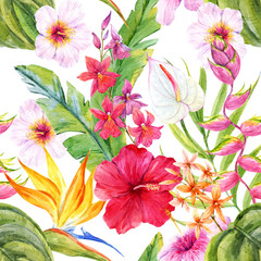 Fototapeta premium Watercolor tropical floral pattern