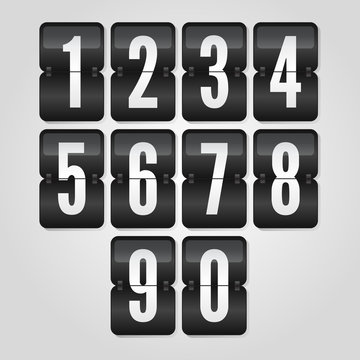 0 to 9 black and white gradient flip symbols, scoreboard vector