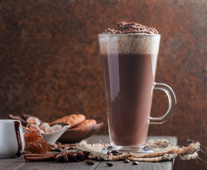 Coffee latte in a tall glass