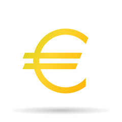 Golden euro icon the exact sizes with shadow on a white background, stylish vector illustration