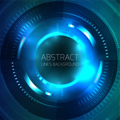 Template with round abstract technology background in blue tones and place for text. Vector element for presentations, postcards, and your design