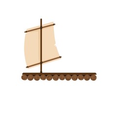 Wooden raft with sail