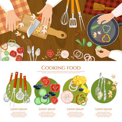 Obraz na płótnie Canvas Creative cooking chef cooks preparing food top view cook hands