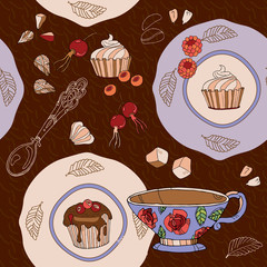 Tea pattern hand drawn