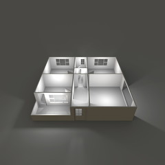 3d interior rendering of empty home apartment with lights
