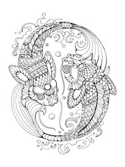 Koi carp coloring book for adults vector