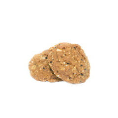 Oatmeal cookies with nuts and sesame seeds isolated on white bac