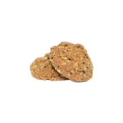 Oatmeal cookies with nuts and sesame seeds isolated on white bac