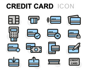 Vector flat line credit card icons set