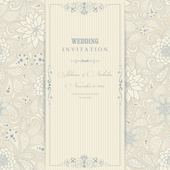 Invitation cards in an old-style beige and blue.