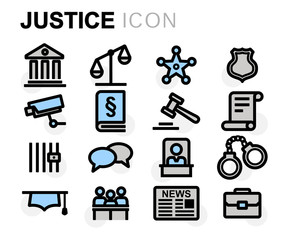 Vector flat line justice icons set