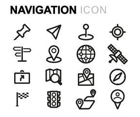 Vector black line navigation icons set