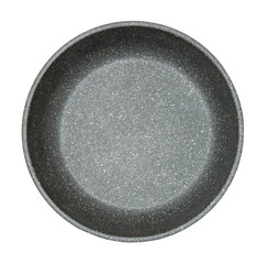 Grey iron frying pan isolated on white background. Top view.