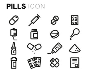 Vector black line pills icons set
