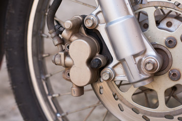 detail of a motorcycle's front wheel