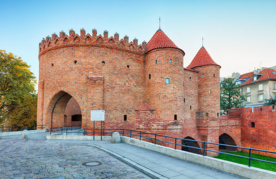 Barbican fortress in the historic center of Warsaw. Poland.