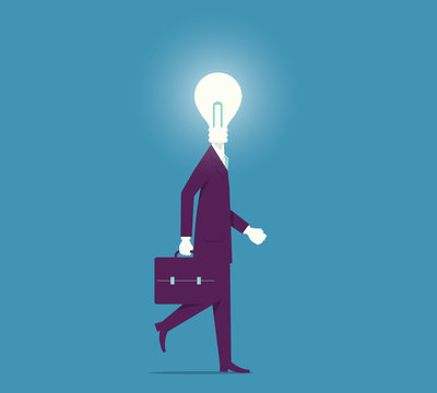 Creative Mind. Business man with light bulb head concept.