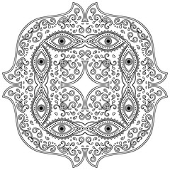 Vector henna tatoo mandala. Mehndi style.Decorative pattern in oriental style. Coloring book page.
