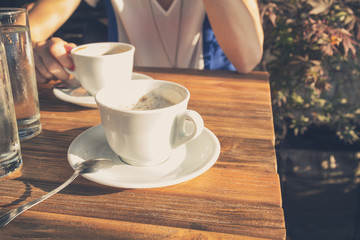 Morning coffee outdoors.