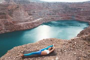 Girl training yoga pose outdoor