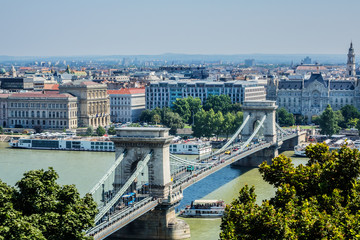 The famous Chain Bridge (1849) in Budapest, Hungary, Europe.