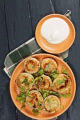 Plate of fried dumplings above view