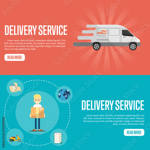 Smiling Delivery Boy With Cardboard Box On Blue Background White Smiling Delivery Boy With Cardboard Box On Blue Background White Truck Red Service Website Templates Vector Ilration