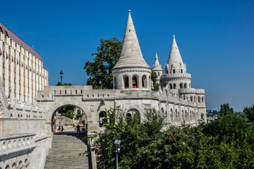 Fisherman's Bastion (1895), Danube Buda bank, Budapest. Hungary.